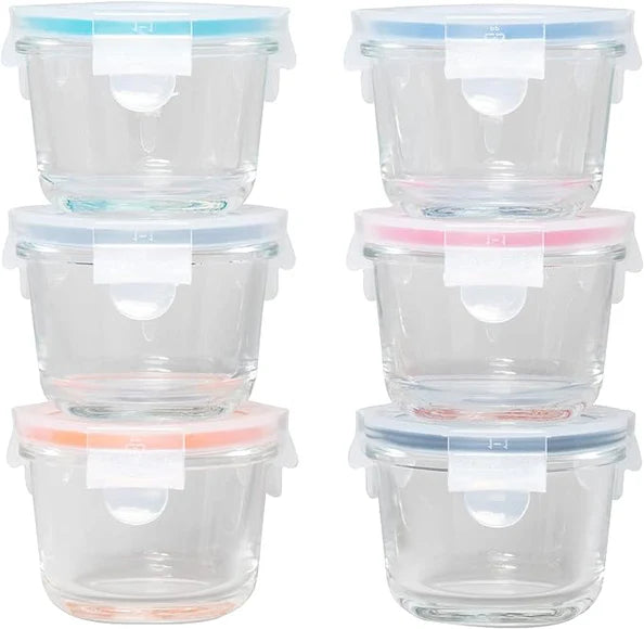 Genicook Borosilicate Glass Small Baby-Size Meal and Food Storage Containers - 12 pc Set